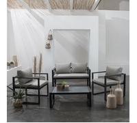 Salon de jardin IBIZA en tissu gris 4 places - aluminium anthracite