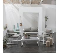 Happy Garden - Salon de jardin IBIZA - 4 places - Tissu gris - Aluminium blanc