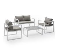Salon De Jardin Ibiza En Tissu Gris 4 Places - Aluminium Blanc Gris
