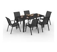 IDMarket - Salon de Jardin Madrid Table 150 CM et 6 chaises empilables Noir