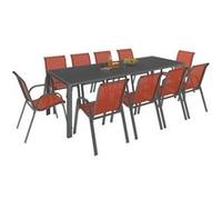 IDMarket - Salon de Jardin Madrid Table 240 CM et 10 chaises empilables Terracotta