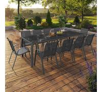 IDMarket - Salon de Jardin Madrid Table 240 CM et 10 chaises empilables Gris Anthracite