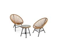 Idmarket Salon De Jardin Izmir Table Et 2 Fauteuils Oeuf Marron