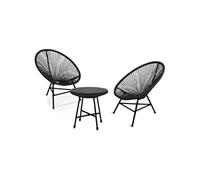 Salon De Jardin Izmir Table Et 2 Fauteuils Oeuf Cordage Noir Noir