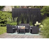 Salon de jardin KETER MARIE, Résine imitation rotin tressé noir, 4 places, Avec table basse