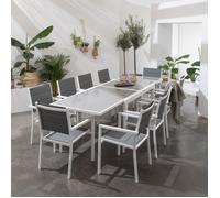 Happy Garden Salon de jardin LAMPEDUSA extensible en textilène gris 10 places - aluminium blanc