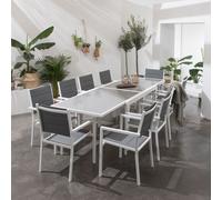 Happy Garden Salon de jardin LAMPEDUSA extensible en textilène gris 10 places - aluminium blanc