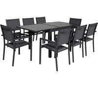 Happy Garden Salon de jardin LAMPEDUSA extensible en textilène gris 8 places - aluminium anthracite