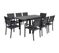 Salon De Jardin Lampedusa Extensible En Textilène Gris 8 Places - Aluminium Anthracite Gris
