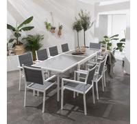 Happy Garden Salon de jardin LAMPEDUSA extensible en textilène gris 10 places - aluminium blanc