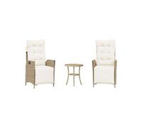vidaXL Ensemble Bistro 3 pièces avec coussins Beige Poly Rattan