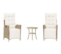 vidaXL Ensemble Bistro 3 pièces avec coussins Beige Poly Rattan
