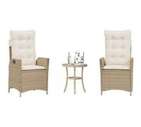 vidaXL Ensemble Bistro 3 pièces avec coussins Beige Poly Rattan