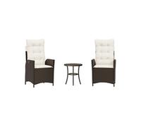 vidaXL Ensemble Bistro 3 pièces avec coussins Marron Poly Rattan