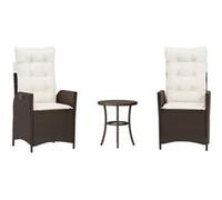 vidaXL Ensemble Bistro 3 pièces avec coussins Marron Poly Rattan