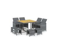 Salon de jardin - Lot de 9 pieces - GENERIQUE - Resine tressee - Gris