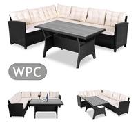 Casaria Salon de jardin en polyrotin noir 6 personnes Mobilier de jardin avec coussins Meuble extérieur Mobilier de terrasse patio