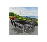 IDMarket - Salon de Jardin Madrid Table 150 CM et 6 chaises empilables Gris Anthracite