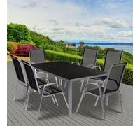 IDMarket - Salon de Jardin Madrid Table 150 CM et 6 chaises empilables Gris Anthracite