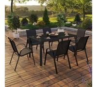 Salon De Jardin Madrid Table 150 Cm Et 6 Chaises Empilables Noir