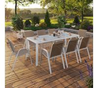 Salon de jardin MADRID table 190 cm et 8 chaises - Blanc/Beige