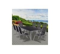 IDMarket – Salon de jardin Madrid – Table 190 cm et 8 chaises empilables – Gris anthracite
