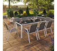 Salon De Jardin Madrid Table 190 Cm Et 8 Chaises Empilables Structure Blanche Plateau Gris Gris