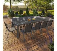 Salon De Jardin Madrid Table 240 Cm Et 10 Chaises Empilables Gris Anthracite Gris