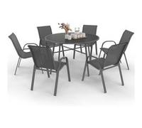 IDMarket - Salon de Jardin Madrid Table Ronde 120 CM et 6 chaises empilables Gris Anthracite