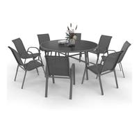 Salon De Jardin Madrid Table Ronde 150 Cm Et 8 Chaises Empilables Gris Anthracite