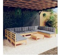 Maison Exclusive - Salon de jardin 10 pcs avec coussins gris bois de pin massif