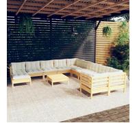 Salon de jardin - Maison Exclusive - Modulaire - Bois de pin massif - 12 places - Coussins crème