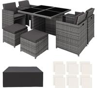 Salon de jardin MANHATTAN 8 places avec 2 sets de housses + housse de protection, variante 2 - gris