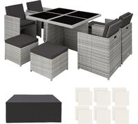Salon de jardin MANHATTAN 8 places avec 2 sets de housses + housse de protection, variante 2 - gris clair