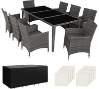 Salon de jardin Menorca 8 places avec 2 sets de housses + housse de protection - gris