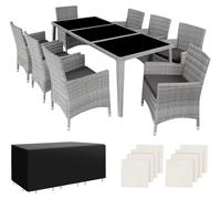 Salon de jardin Menorca 8 places avec 2 sets de housses + housse de protection - gris clair