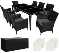 Salon de jardin Menorca 8 places avec 2 sets de housses + housse de protection - noir