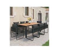 vidaXL Salon de jardin 9 pièces PVC rotin noir et marron