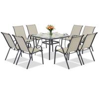 Salon de jardin metal Modena gris clair pour 8 personnes avec table carrée Garden Point