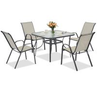 Salon de jardin metal Modena pour 4 personnes avec table carrée Garden Point gris clair