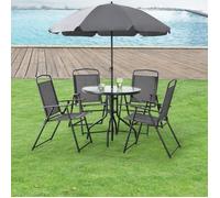 Ensemble de meubles de jardin Milagro 6 pièces Loungeset Ensemble de salon de terrasse Table 4 chaises et parasol Résistant aux intempéries Noir Gris foncé