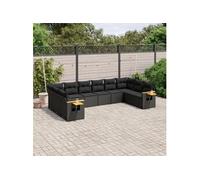 vidaXL Ensemble de salon de jardin 11 pièces avec coussins noir poly rotin
