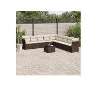 vidaXL Ensemble de salon de jardin 10 pièces avec coussins Marron Poly Rattan
