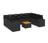 Salon de Jardin Modulable 10 Pièces, Résine Tressée Noire, Coussins Épais Déhoussables, Table Bois d'Acacia, Acier Enduit de Poudre, Résistant aux UV