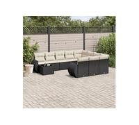 vidaXL Ensemble de salon de jardin 11 pièces avec coussins noir en poly rotin