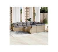 vidaXL Ensemble de salon de jardin 11 pièces avec coussins Beige Poly Rattan