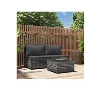 vidaXL Ensemble de salon de jardin 3 pièces avec coussins Gris Poly rotin