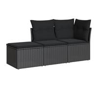 Salon de jardin modulable 3 pièces, résine tressée noire, acier enduit de poudre, coussins déhoussables lavables, résistant aux UV, charge 110 kg/s...
