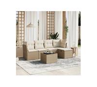 vidaXL Ensemble de salon de jardin 6 pièces avec coussins Beige Poly Rattan