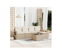 vidaXL Ensemble de salon de jardin 6 pièces avec coussins Beige Poly Rattan
